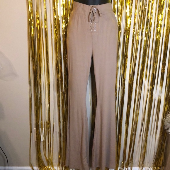 NWT Tan Lace Front flared pants - Picture 1 of 5